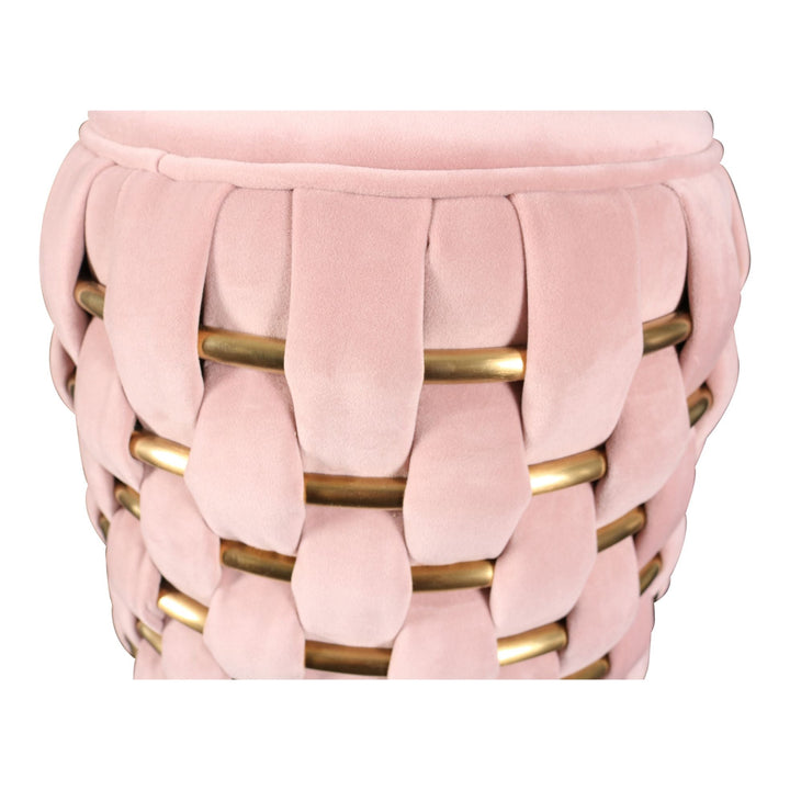 Divani Casa Meeker Pink Velvet & Gold Woven Ottoman - MONAVILLA