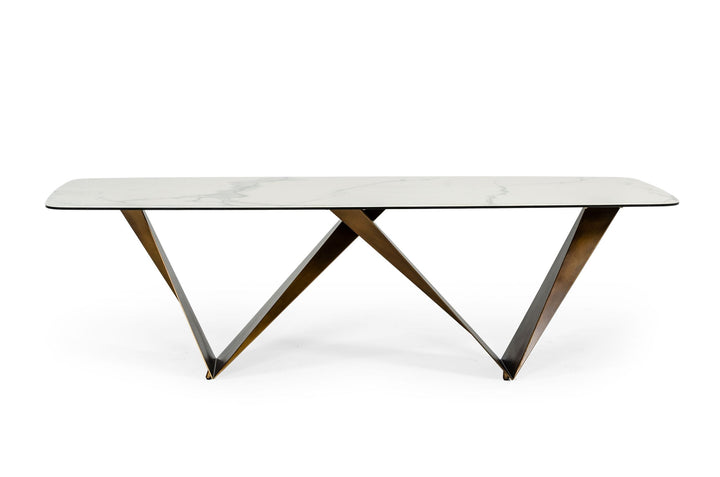 Modrest Melanie Modern White Ceramic & Brushed Brown Dining Table - MONAVILLA