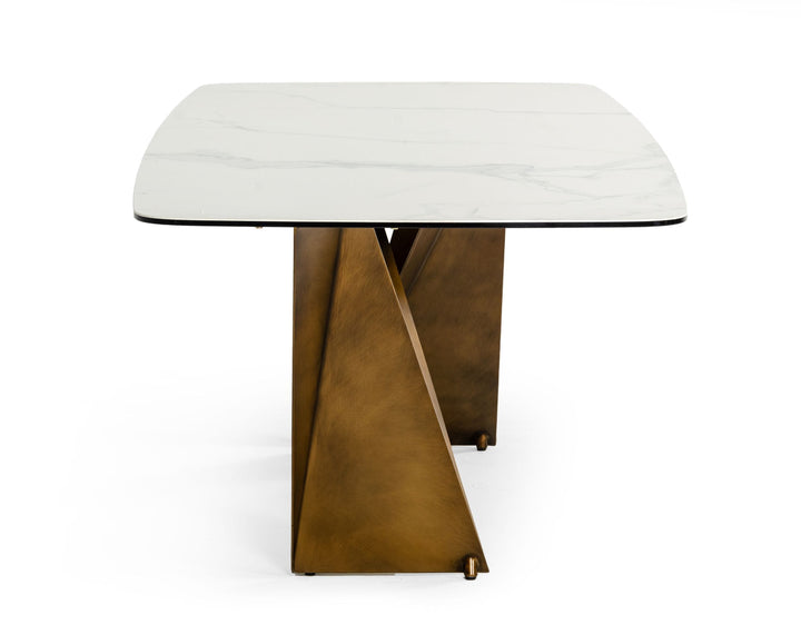 Modrest Melanie Modern White Ceramic & Brushed Brown Dining Table - MONAVILLA