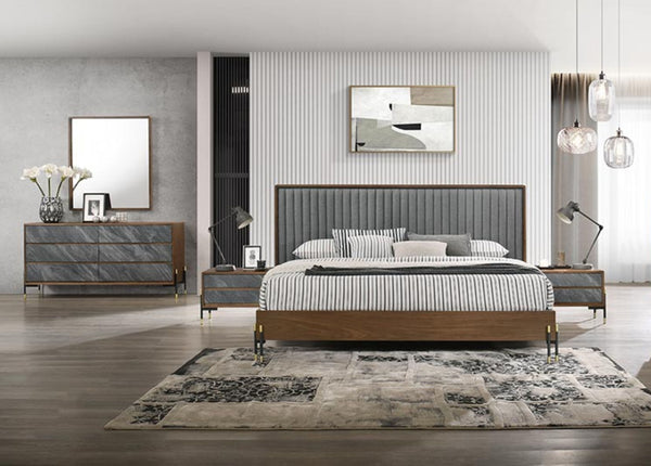Nova Domus Metcalf Queen Mid Century Walnut & Grey Bedroom Set - MONAVILLA