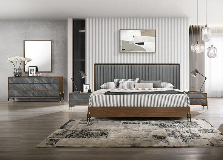 Nova Domus Metcalf Queen Mid Century Walnut & Grey Bedroom Set - MONAVILLA