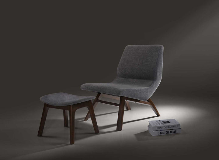 Modrest Whitney Modern Grey & Walnut Accent Chair & Ottoman - MONAVILLA