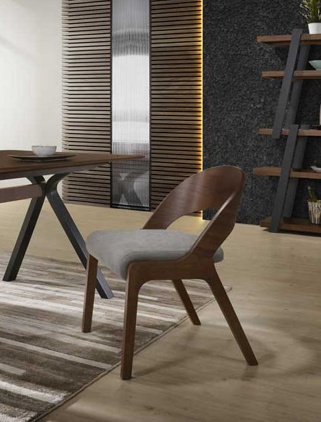Modrest Runyon Modern Walnut & Grey Fabric Dining Chair (Set of 2) - MONAVILLA