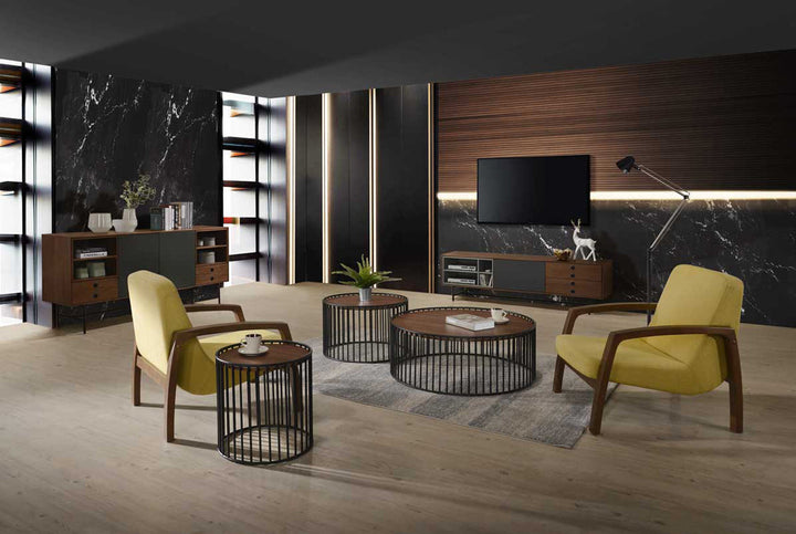 Modrest Bronson Mid Century Modern Yellow & Walnut Accent Chair - MONAVILLA