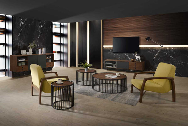 Modrest Bronson Modern Walnut & Black Round End Table - MONAVILLA