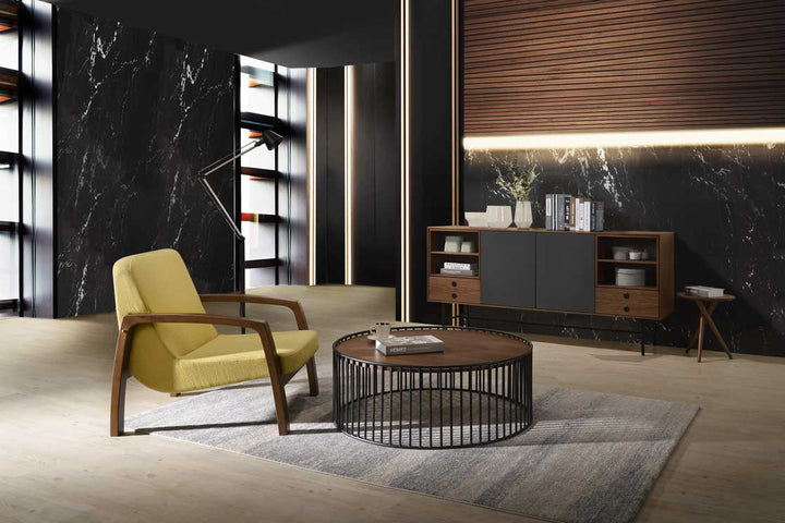 Modrest Bronson Mid Century Modern Yellow & Walnut Accent Chair - MONAVILLA