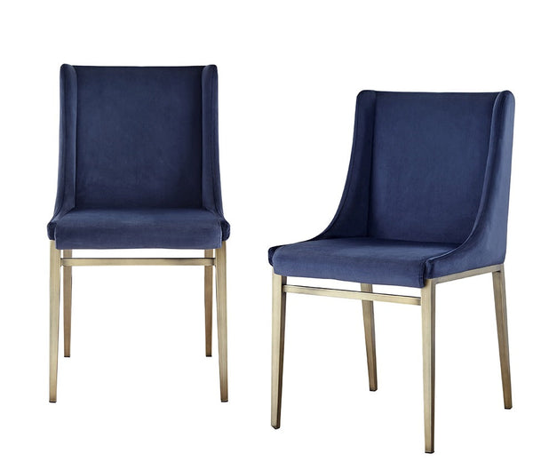 Modrest Mimi Contemporary Blue Velvet & Antique Brass Dining Chair (Set of 2) - MONAVILLA