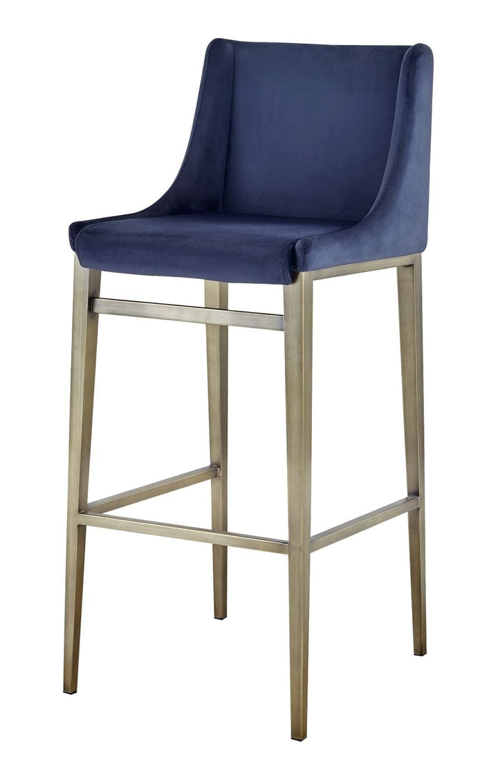 Modrest Mimi Contemporary Blue Velvet & Antique Brass Bar Stool (Set of 2) - MONAVILLA