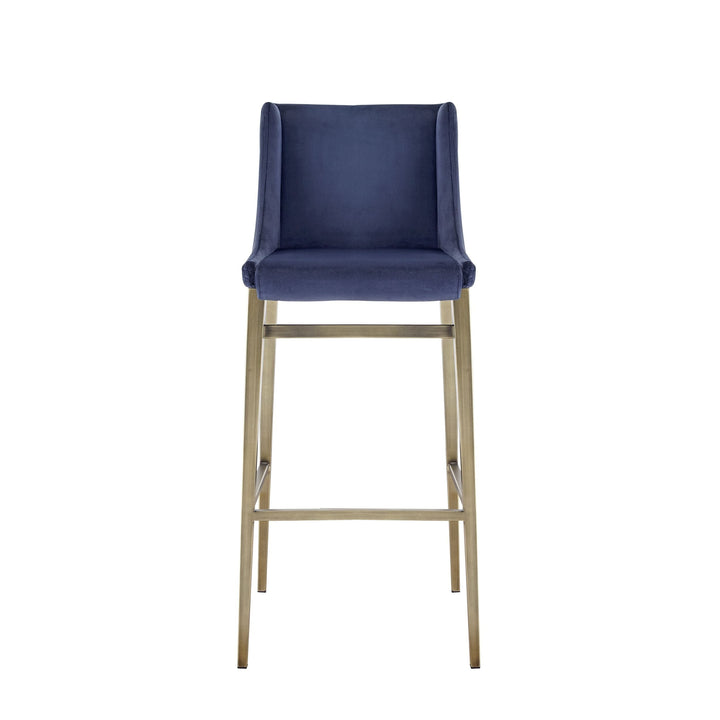 Modrest Mimi Contemporary Blue Velvet & Antique Brass Bar Stool (Set of 2) - MONAVILLA