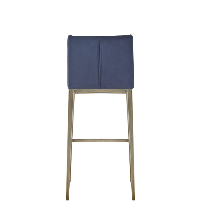 Modrest Mimi Contemporary Blue Velvet & Antique Brass Bar Stool (Set of 2) - MONAVILLA