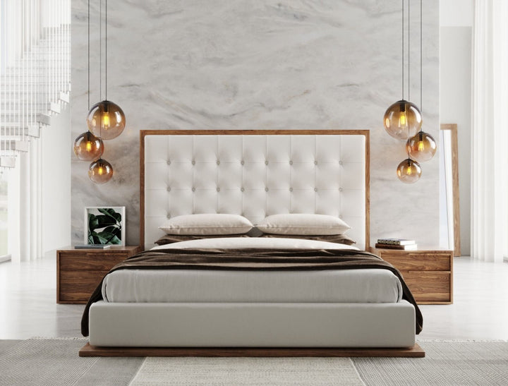 Modrest Amberlie White Vegan Leather & Walnut Bed - MONAVILLA