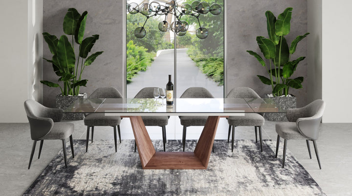 Modrest Babia Modern Smoked Glass & Walnut Extendable Dining Table - MONAVILLA