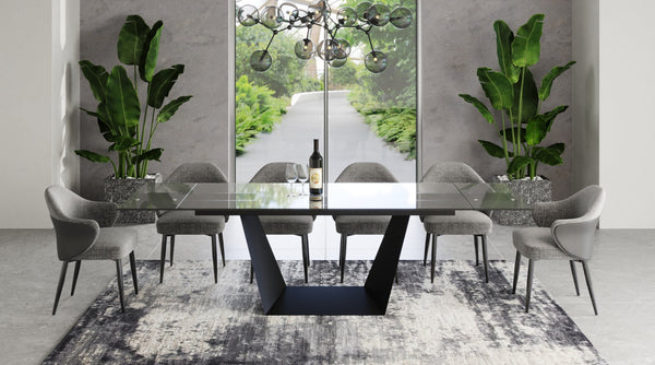 Modrest Bronwin Modern Glass & Black Metal Extendable Dining Table - MONAVILLA