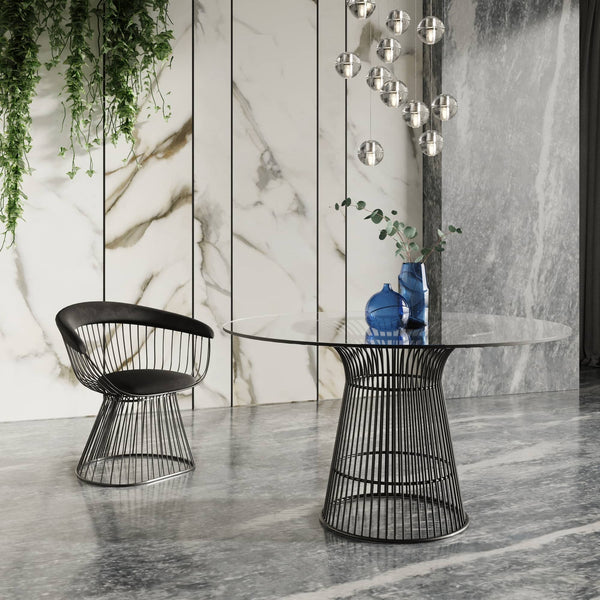 Modrest Chandler Modern Round Glass & Black Stainless Steel Dining Table - MONAVILLA