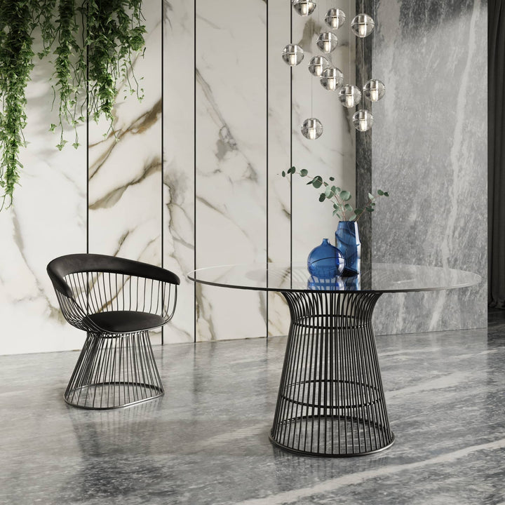 Modrest Chandler Modern Round Glass & Black Stainless Steel Dining Table - MONAVILLA