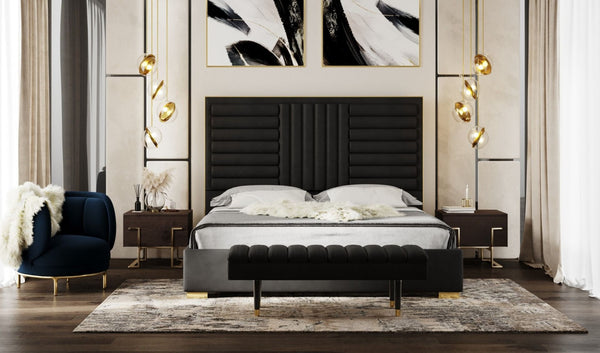 Modrest Daystar Modern Black Velvet and Gold Bed - MONAVILLA