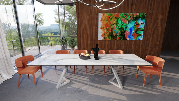 Modrest Farrell Modern White Ceramic Extendable Dining Table - MONAVILLA