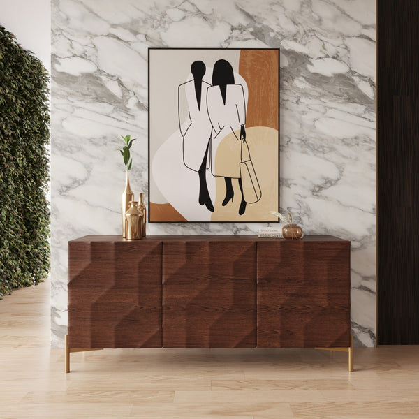 Modrest Killeen Modern Gold & Walnut Buffet - MONAVILLA