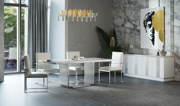 Modrest Kingsley Modern Marble & Stainless Steel Dining Table - MONAVILLA