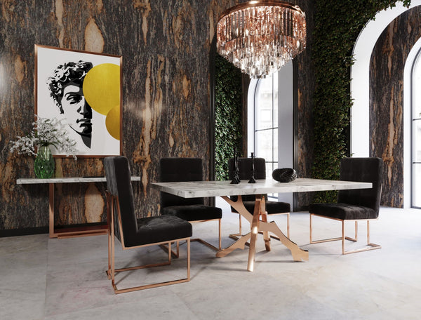 Modrest Legend Modern White Marble & Rosegold Dining Table - MONAVILLA