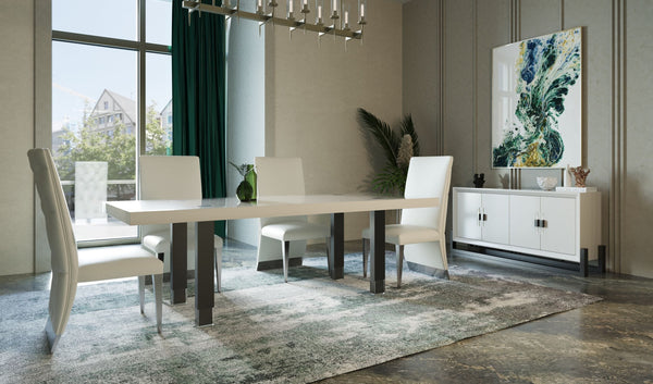 Modrest Lenny Modern White High Gloss & Stainless Steel Gun Metal Dining Table - MONAVILLA