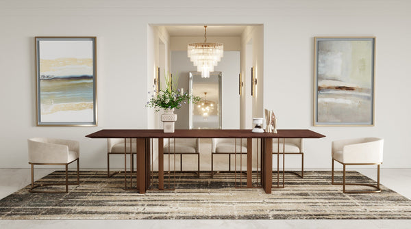 Modrest Livia Modern Walnut & Brass Stainless Steel Dining Table - MONAVILLA