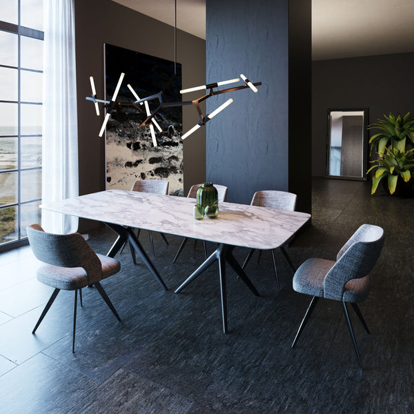 Modrest Stetson Modern White Ceramic & Smoked Ash Dining Table - MONAVILLA