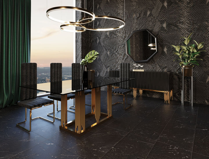 Modrest Token Modern Smoked Grey Glass & Rosegold Dining Table - MONAVILLA
