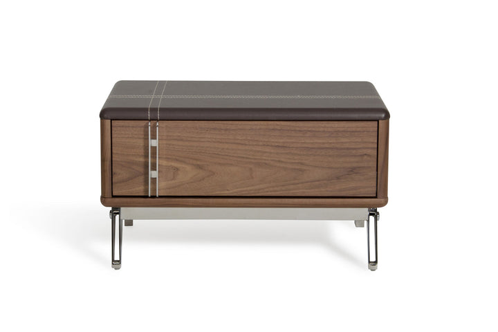 Nova Domus Ria Contemporary Brown Eco Leather & Walnut Nightstand - MONAVILLA
