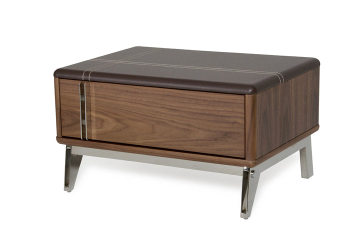 Nova Domus Ria Contemporary Brown Eco Leather & Walnut Nightstand - MONAVILLA