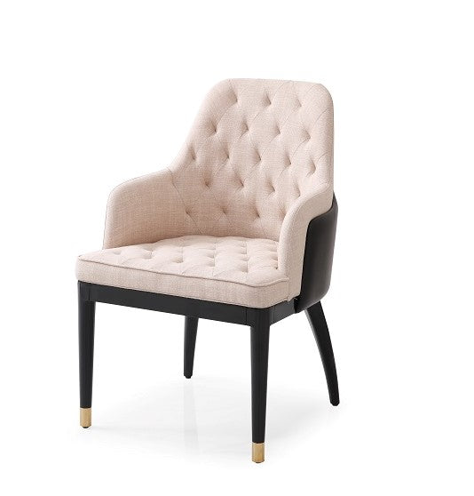 Modrest Nara Glam Beige Fabric, Black Bonded Leather and Champagne Gold Dining Chair - MONAVILLA