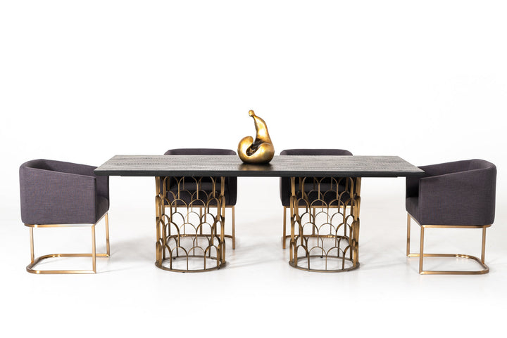 Modrest Natalie Modern Black Acacia & Antique Brass Dining Table - MONAVILLA