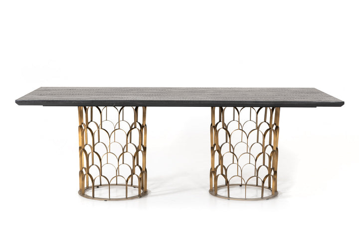 Modrest Natalie Modern Black Acacia & Antique Brass Dining Table - MONAVILLA