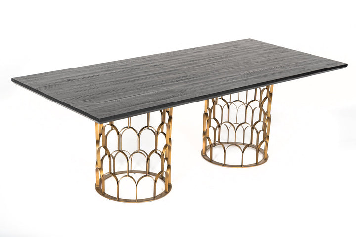 Modrest Natalie Modern Black Acacia & Antique Brass Dining Table - MONAVILLA