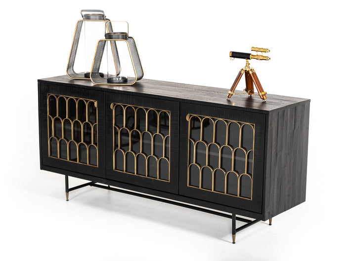 Modrest Natalie Modern Black Acacia & Antique Brass Buffet - MONAVILLA