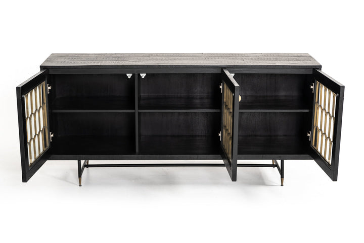Modrest Natalie Modern Black Acacia & Antique Brass Buffet - MONAVILLA