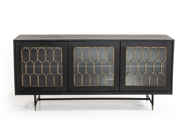 Modrest Natalie Modern Black Acacia & Antique Brass Buffet - MONAVILLA