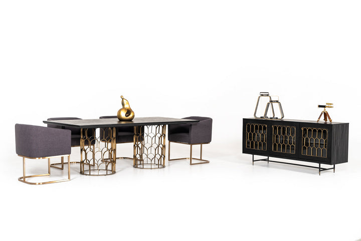 Modrest Natalie Modern Black Acacia & Antique Brass Dining Table - MONAVILLA