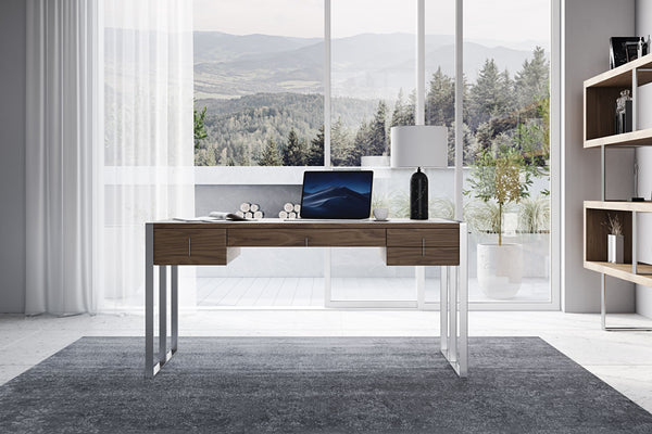 Modrest Orcutt Modern Walnut & Stainless Steel Desk - MONAVILLA