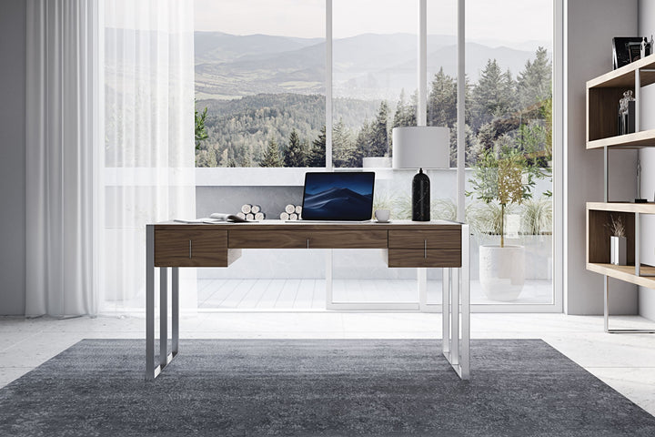 Modrest Orcutt Modern Walnut & Stainless Steel Desk - MONAVILLA