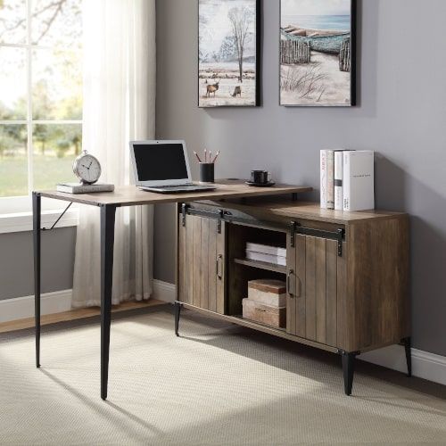 ACME Zakwani Rustic Oak & Black Finish Writing Desk Model OF00010 - MONAVILLA