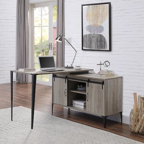 ACME Zakwani Gray Oak & Black Finish Writing Desk Model OF00011 - MONAVILLA