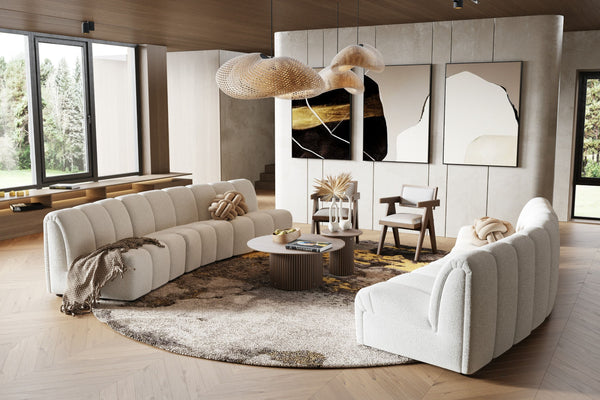 Divani Casa Olandi Modern White Fabric Curved Sectional Sofa Set