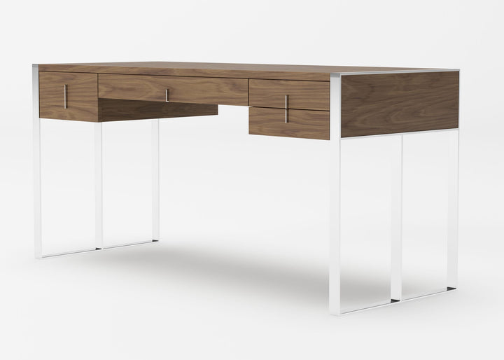 Modrest Orcutt Modern Walnut & Stainless Steel Desk - MONAVILLA