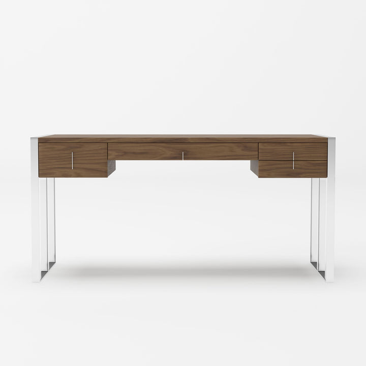Modrest Orcutt Modern Walnut & Stainless Steel Desk - MONAVILLA