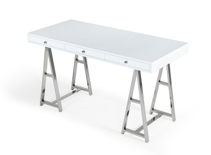 Modrest Ostrow White & Stainless Steel Desk - MONAVILLA
