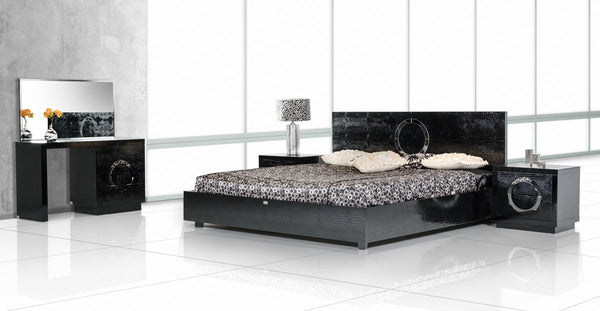 Queen A&X Ovidius Modern Black Crocodile Bed - MONAVILLA