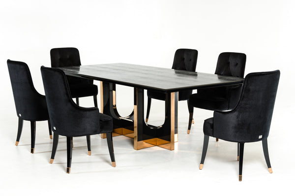A&X Padua Modern Large Black Crocodile & Rosegold Dining Table - MONAVILLA