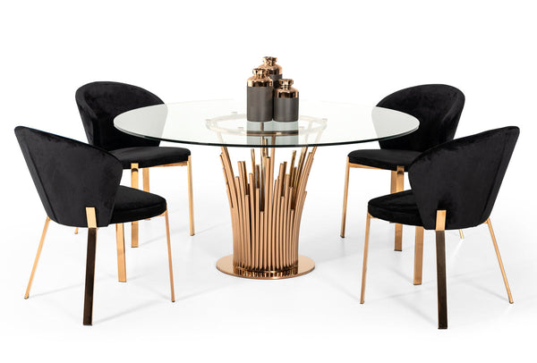 Modrest Paxton Modern Round Glass & Rosegold Dining Table - MONAVILLA