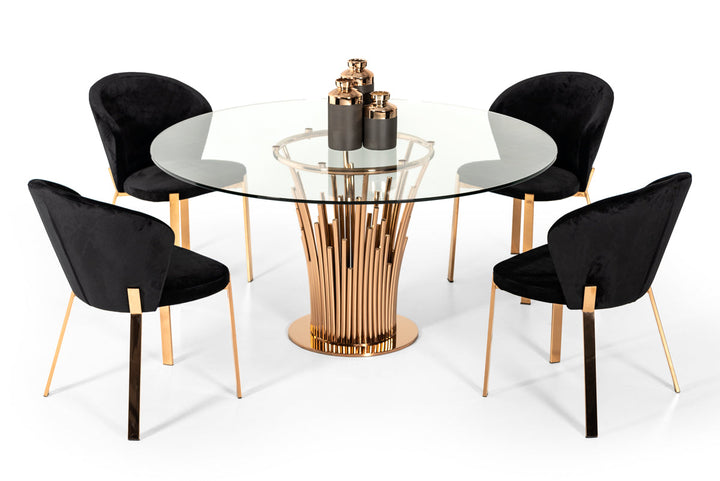Modrest Paxton Modern Round Glass & Rosegold Dining Table - MONAVILLA